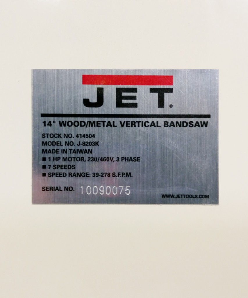 JET J-8203K 14-inch 230V 3Ph Metal/Wood Vertical Bandsaw